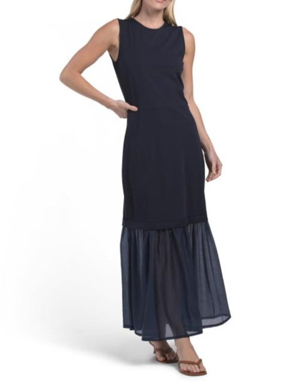 ARTE81 Made In Italy Sleeveless Jersey Drop Waist Maxi Dress